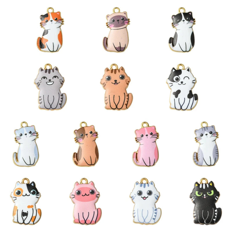 28x Enamel Cat Charms for Jewelry Making  Animal Pendants Cute Kittens Charms Charms