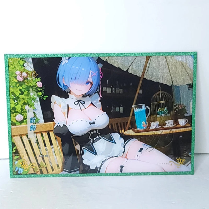 Rem Waifu Card Anime Green Glitter Girl Wall Art Oversized Board A5 Model