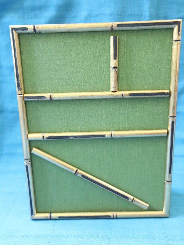 Vintage Magnetic Memo Photo Board Faux Bamboo Magnets Green w Gold Frame Eatons Model