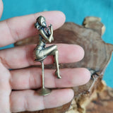 2.6"Solid Brass Bar Seats Sexy Slender Beauty Model Statue Table Ornament Art Model