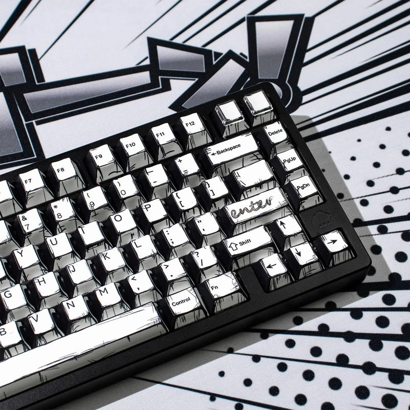 Retro Manga PBT Keycaps, Black White Japanese Anime Keycap, 141 Keys Custom C... Model