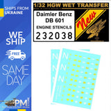 HGW 232038 1/32 Decal Daimler Benz 601 Engine Stencils (2x) Accesories kit Model