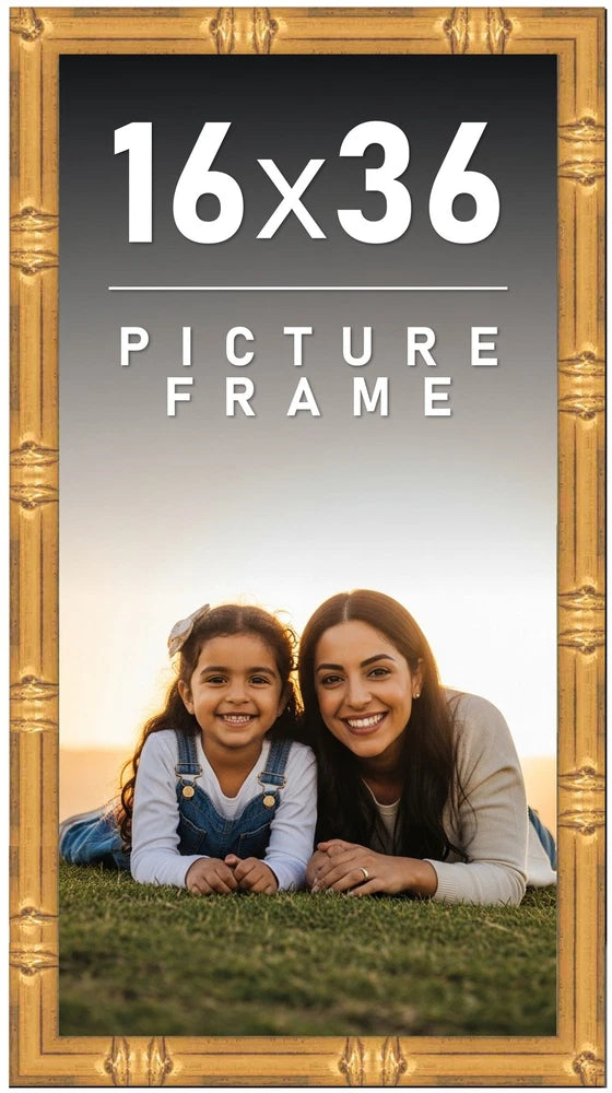 16x36 Frame Gold Bamboo Picture Frame  Modern Photo Frame UV Acrylic, Acid Free Model