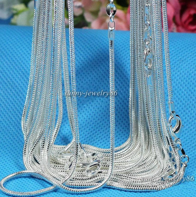 Wholesale 10pcs 925 Sterling Solid Silver Plt 1mm Snake Chain Necklace 16-30inch Charms