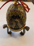 Vtg Cloisonne Peacock Egg Decorative Figurine Display Stand & Ribbon Ornament Model