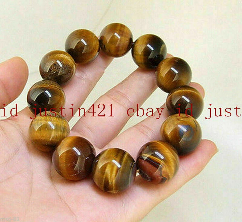 Huge 14/16/18/20mm Yellow Tiger's Eye Gemstone Round Beads Elastic Bracelet 7-9" Charms
