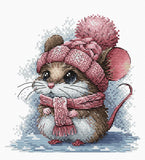 Little Mouse with a Winter Hat Cross Stitch Kit DIY Needlework Embroidery Craft Model