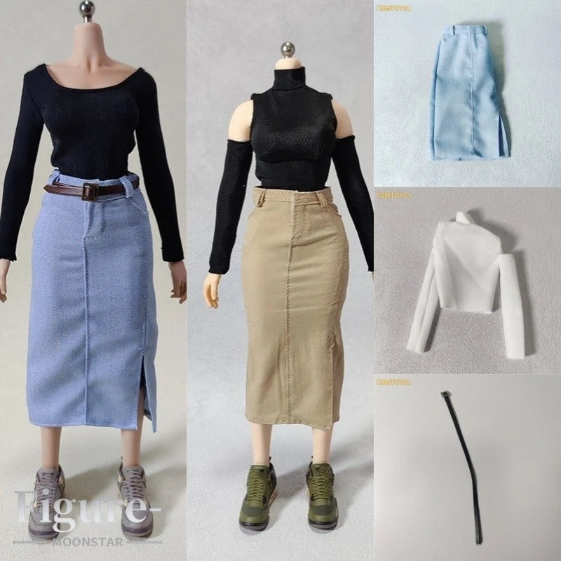 DF071 1/6 Female Casual Long Sleeved T-shirt Long Skirt Model Fit 12'' Figures Model