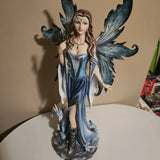 Fantasy Fairy Woman Figurine with Blue Dragon Blue Dress Painted Resin Statue Model