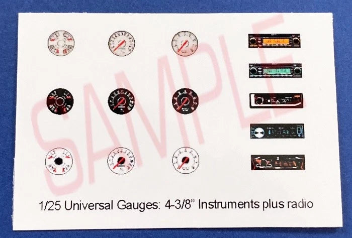 UNIVERSAL-STYLE 4-3/8" GAUGES plus RADIO for 1/25 scale MODEL kits??PLEASE READ Model