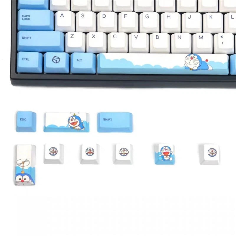 Anime Doraemon Keycap Blue White PBT 108 Keys Full Set For Mechanical Keyboard Model