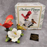 Andrea by Sadek Magnolia with Cardinals Porcelain Bird Figurine w/ Box Tag Model