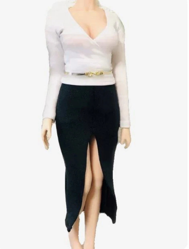1/6 Office Deep V-neck long-sleeved shirt dress  clothes Model  Fit 12"  Figure Model