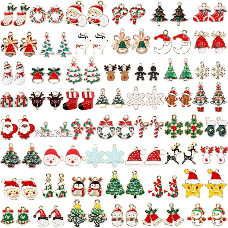 110Pcs 55 Pairs Christmas Charms Gold Enamel Jewelry Pendants for Xmas Earring B Charms