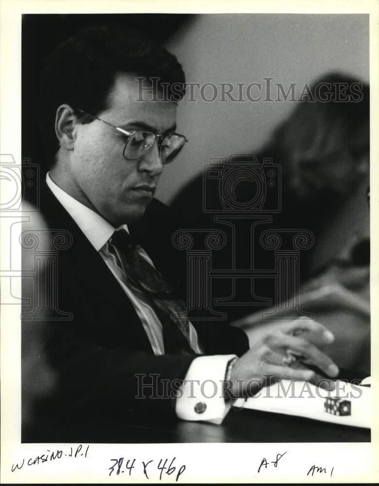 Press Photo Casino board member James Vilas plays with a pair of dice Model