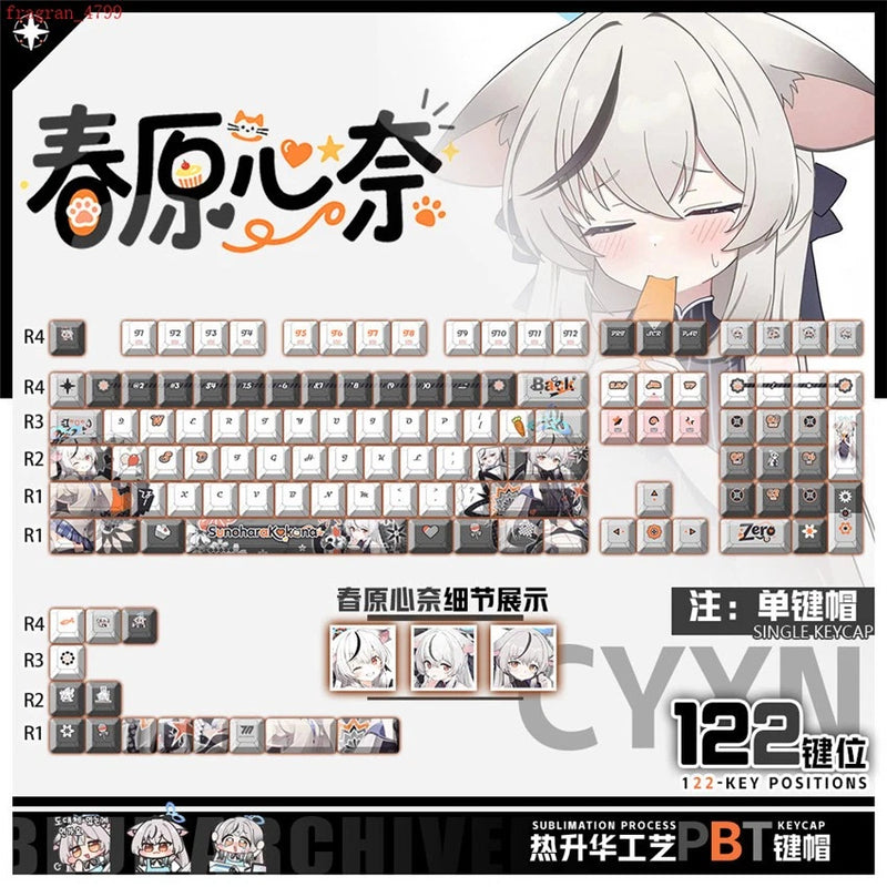 Anime Blue Archive Sunohara Kokona PBT Keycap 122pcs Set for Mechanical Keyboard Model
