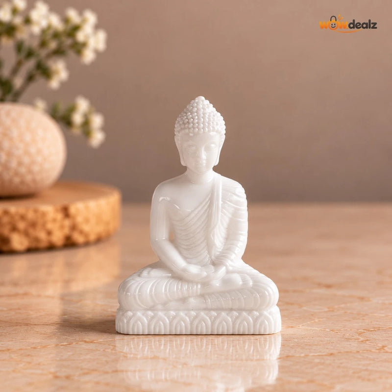 White Theravada Buddha Statue Figurine | Concentration Style |Car Dashboard Deco Model