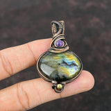 Labradorite Gemstone Jewelry Copper Gift For Bestie Wire Wrapped Pendant 2.44" Charms