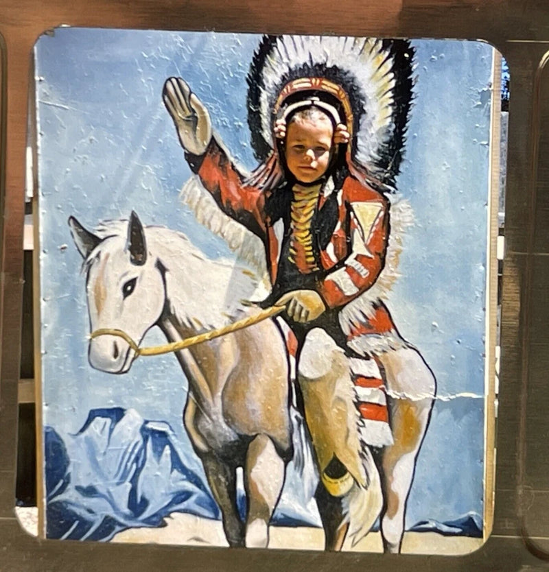 1959 3D Stereoview Slide Boy In Native Face In Hole Board Wall Drug South Dakota Model