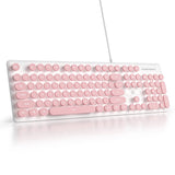 Wired Quiet Membrane Keyboard,Full Size 104-Keys Retro Punk Typewriter White LED Model