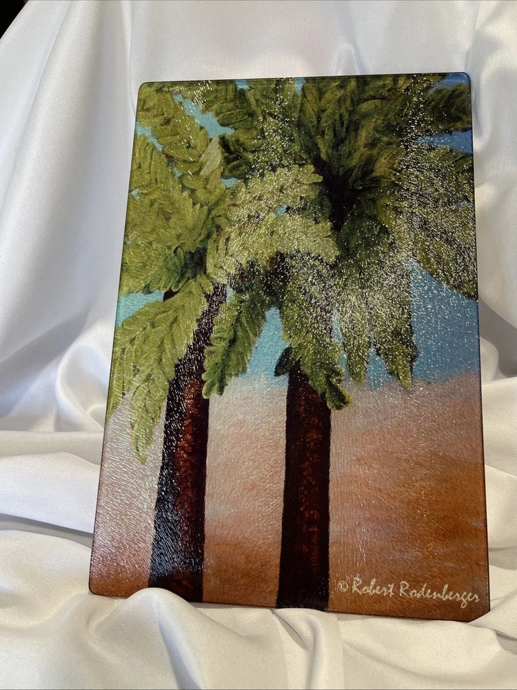 Glass Cutting Board With Images Of 2 Palm Trees Picture By Robert Radenberger Model
