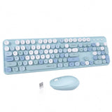 Wireless Keyboard and Mouse Combo Retro Round Keycaps Mirror Finish Blue 104 Model