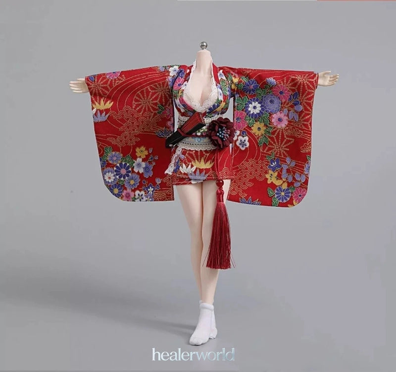1Set Japanese 1/6 Red Kimono Short Dress Model Fit For 12" Action Figure Model