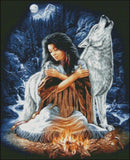 Needlework Crafts Full Embroidery DIY Counted Cross Stitch Kits - Bonfire Wolf Model