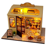 DIY miniature dollhouse kit-cozy bakery shop with LED lights/creative handcraft Model