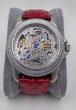 Vintage Invicta Skeleton Mechanical 17-Jewel Watch Model 2035 Red Snakeskin Model