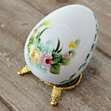 Hand Painted Signed Egg Figurine, Mary Latch 2003 Floral Collectible Art w stand Model