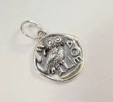 Sterling Silver Ancient Athena Owl Coin Organic Round Small Charm Pendant Unique Charms