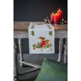 Vervaco counted cross stitch kit tablechloth "Hirsch mit Kaninchen", 32x84cm, DI Model