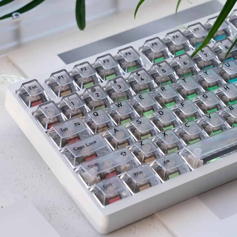Frosted Translucent Keycaps Set, White Crystal Clear 115 Keys Cherry Profile Top Model