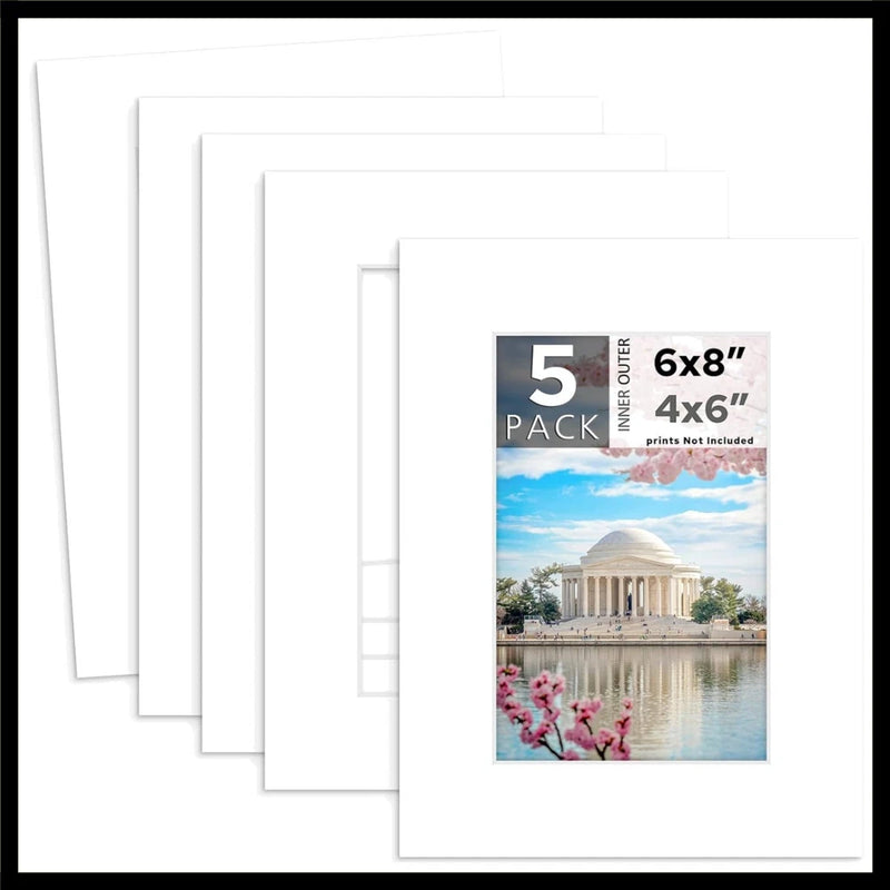 Mat Board Center 5 Pack 6x8 Photo Mat For 4x6 Matte White Model