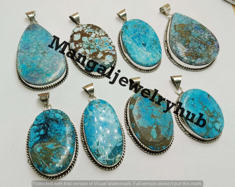 Good Look Turquoise Gemstone 10PCS Pendants 925 Silver Plated Bulk Jewelry Lot Charms