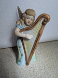 Vtg 1950s Ardalt Angel Blue/Yellow Dress Playing Harp Model