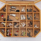Vintage Miniature Figurines Lot 40+ in Wooden Glass Display Case Model