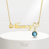 Vnox Personalized Name Necklace Custom Birthstone Pendant Stainless Steel Chain Charms