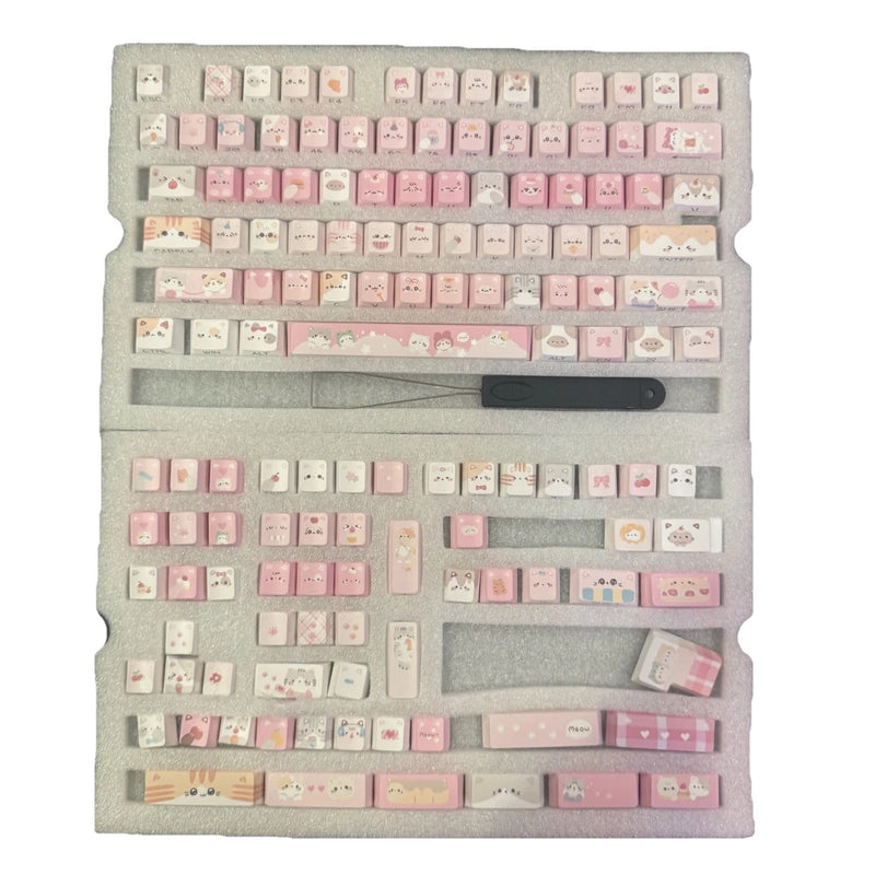 136 Key Cat PBT Keycap Set Side Printed Cherry Profile Cherry MX Pink Model