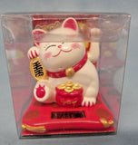 Solar Maneki Neko Lucky Cat MINI Figurine Clear Display Box Japanese MLY23100 3" Model