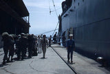 Kodak Slide 1950s Red Border Kodachrome Sailors Boarding Naval Ship Model