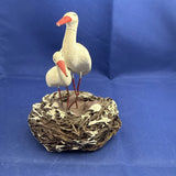 Handcrafted Handpainted Stork Family Bird In A Nest Display Figurine Decor Model
