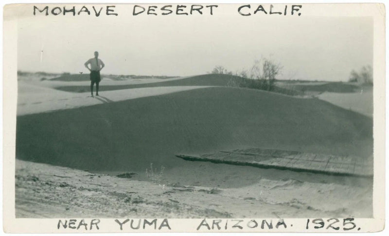 1925 Yuma Arizona Plank Road Sand Dune Photo Snapshot Man Exploring Mohave AZ Model