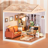 Rolife Super Creator Cozy Living Lounge Plastic DIY Mini LED Dollhouse Xmas Gift Model
