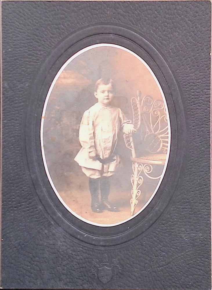 Antique Board Photograph  Antique Portrait Young Child with Chair in Decorative Model
