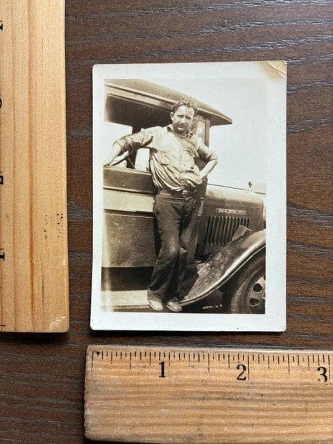 Orig Hobo Hitchhiker PHOTO Antique Auto Running Board + Inscription Buggy Ride Model
