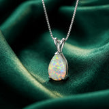 White Fire Opal Necklace Healing Silver Teardrop Pendant October Birthstone Gift Charms