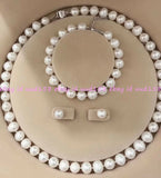 Genuine Natural 7-10mm White Cultured Pearl Necklace Bracelet Earring Set Charms