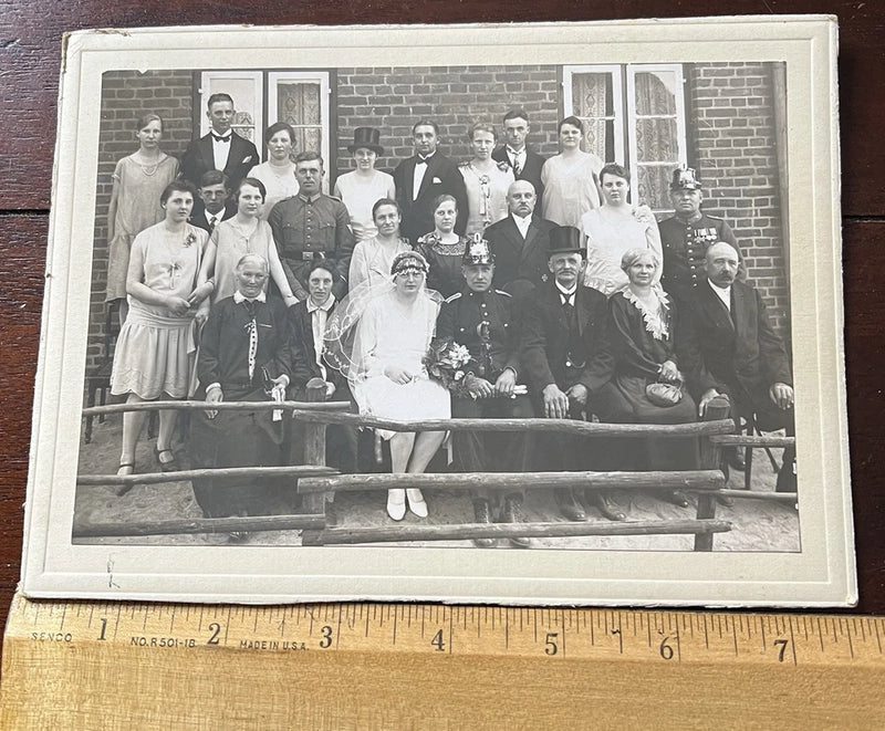 Vintage Photo on Board  Interesting Wedding in Germany Great Hats. Model